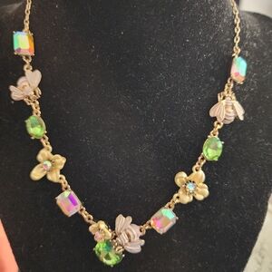 Betsey Johnson Flower Show Bee Cluster Necklace yellow flower